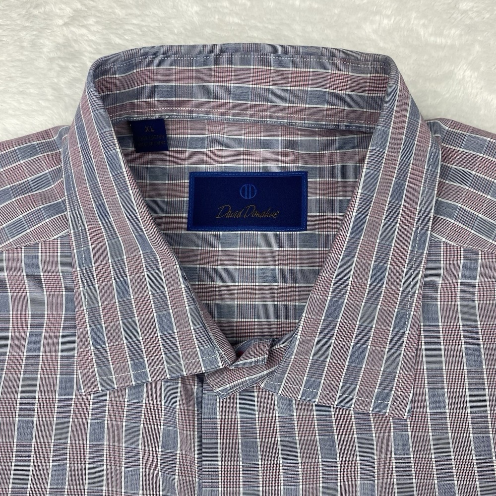David Donahue Men's XL Dress Shirt Pink Gray Check Long Sleeve - Picture 3 of 10